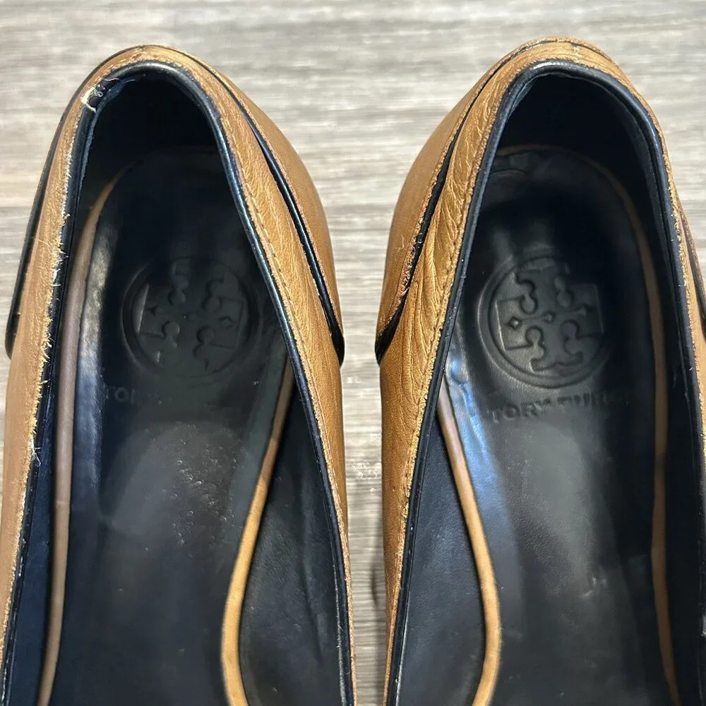 Tory Burch Size 9.5 Maddie Tan Leather Pumps Heels Block Heel Loafer Preppy